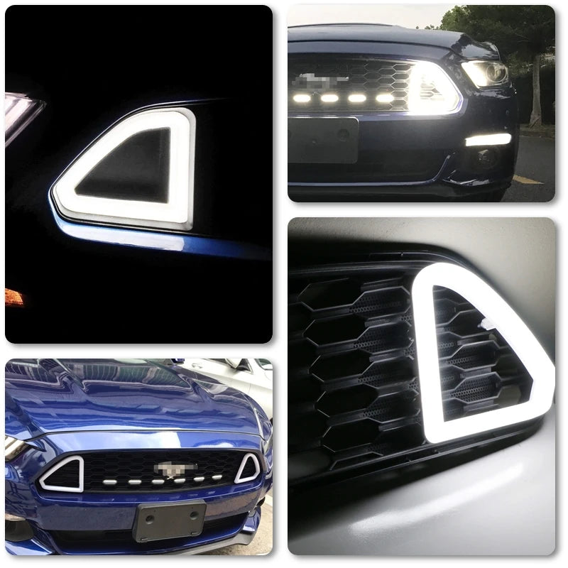 For Ford Mustang 2015 2016 2017 Front Grille Hood Bumper White Led DRL Daytime Running Lights