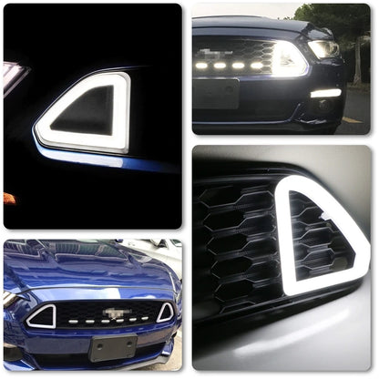 For Ford Mustang 2015 2016 2017 Front Grille Hood Bumper White Led DRL Daytime Running Lights