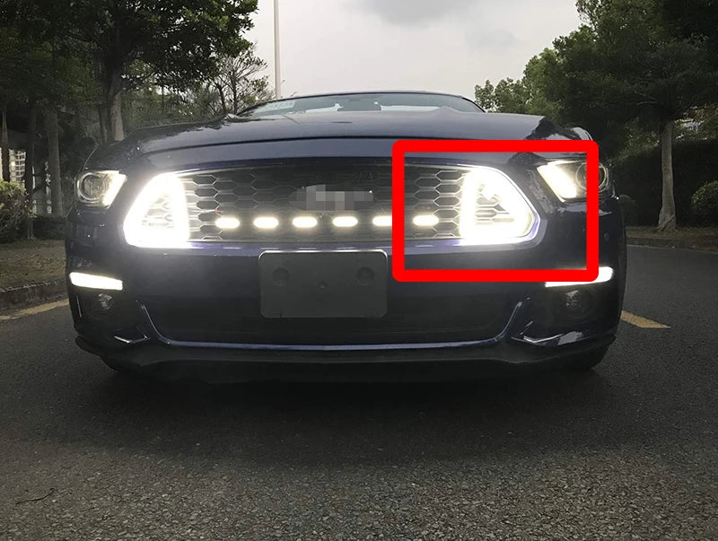 For Ford Mustang 2015 2016 2017 Front Grille Hood Bumper White Led DRL Daytime Running Lights
