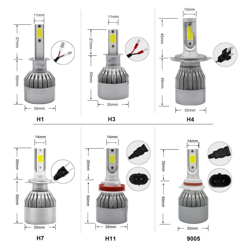 C6 Auto Led Headlight Bulbs H3 H1 H4 H7 H11 880 881 H27 Bulbs 9005 HB3 H10 HB4 9006 H13 6000K 12V Auto Headlamps