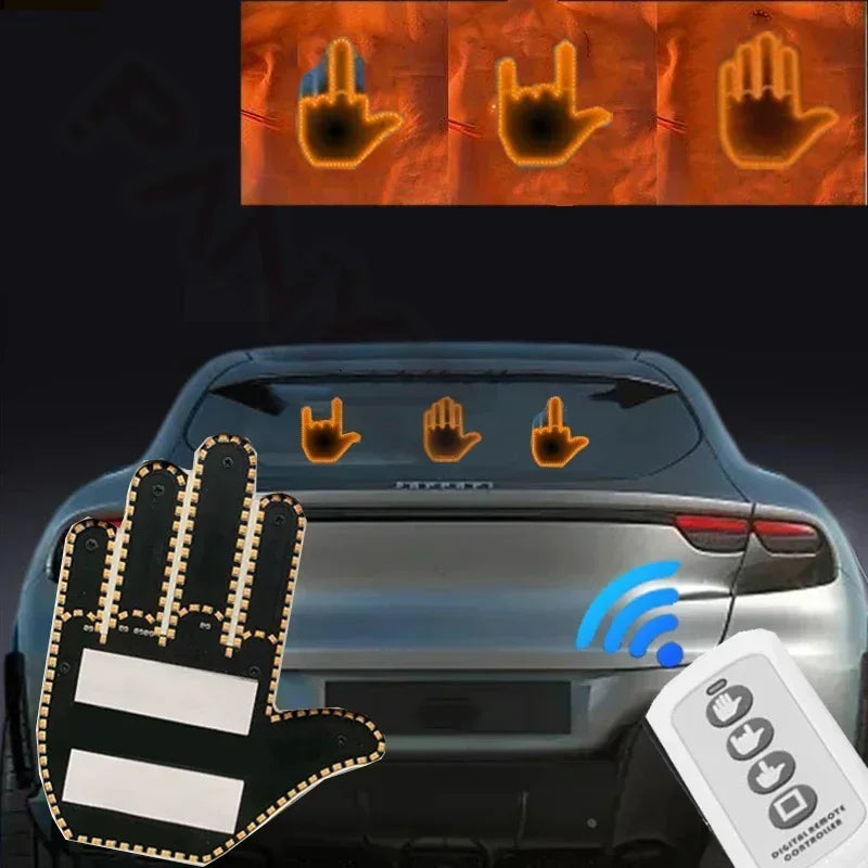 1PC New Car SUV Interior Rear Windshield Middle Finger Hand Lamp Remote Controlled Finger Warning Brake Light LED Gesture Lights