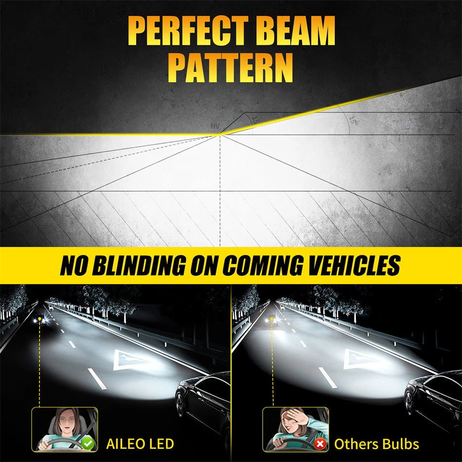 AILEO 2Pcs 200W 22000LM LED Lights H4 6500K Headlight Bulb Hi/Lo Beam Mini Size Design Wireless For Car Lamp CSP 5570 Chip White