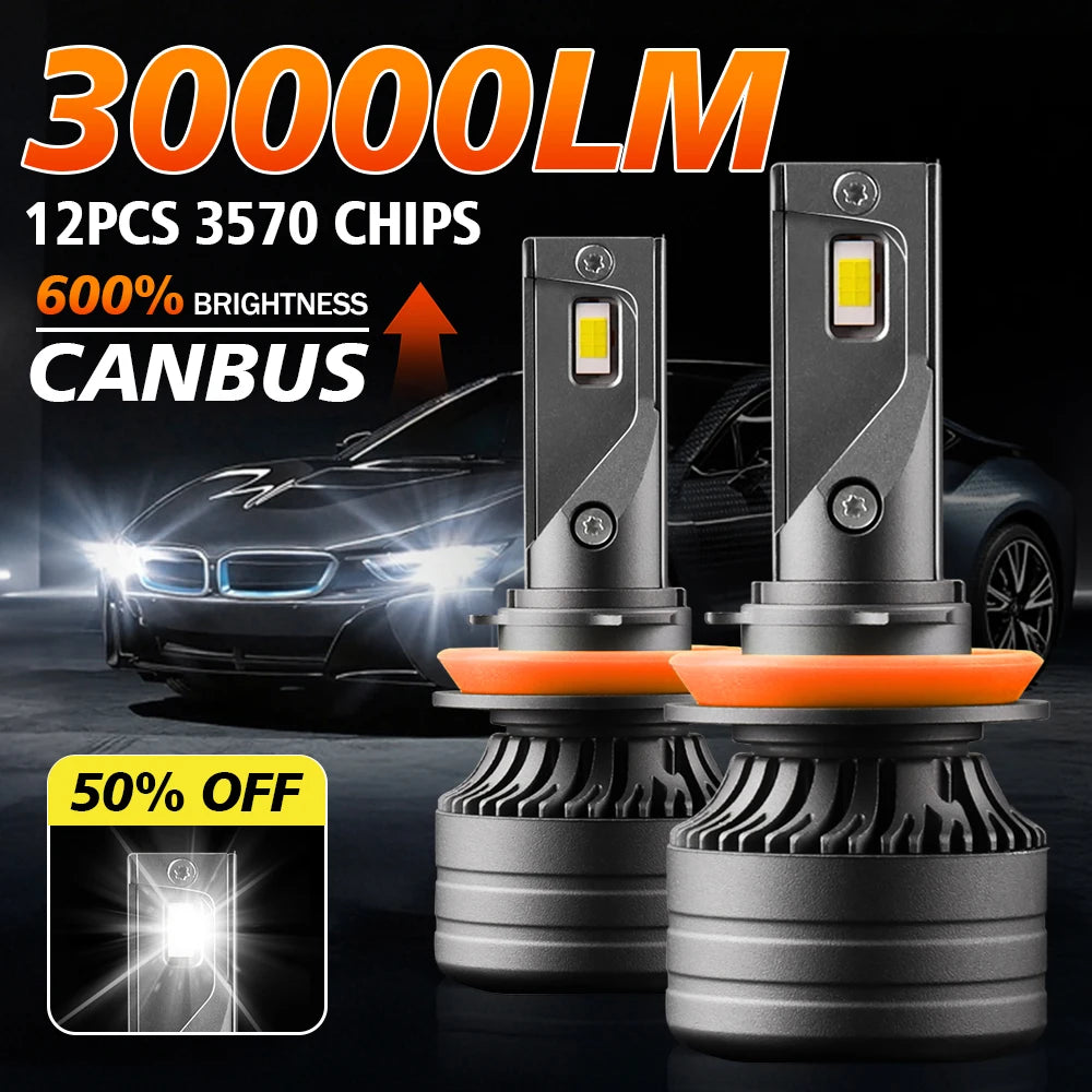 2PCS 9005 9006 LED Car Headlights Led H11 HB3 HB4 30000LM 6000K White Plug and Play Light Bulb Headlight Replacement Accessories