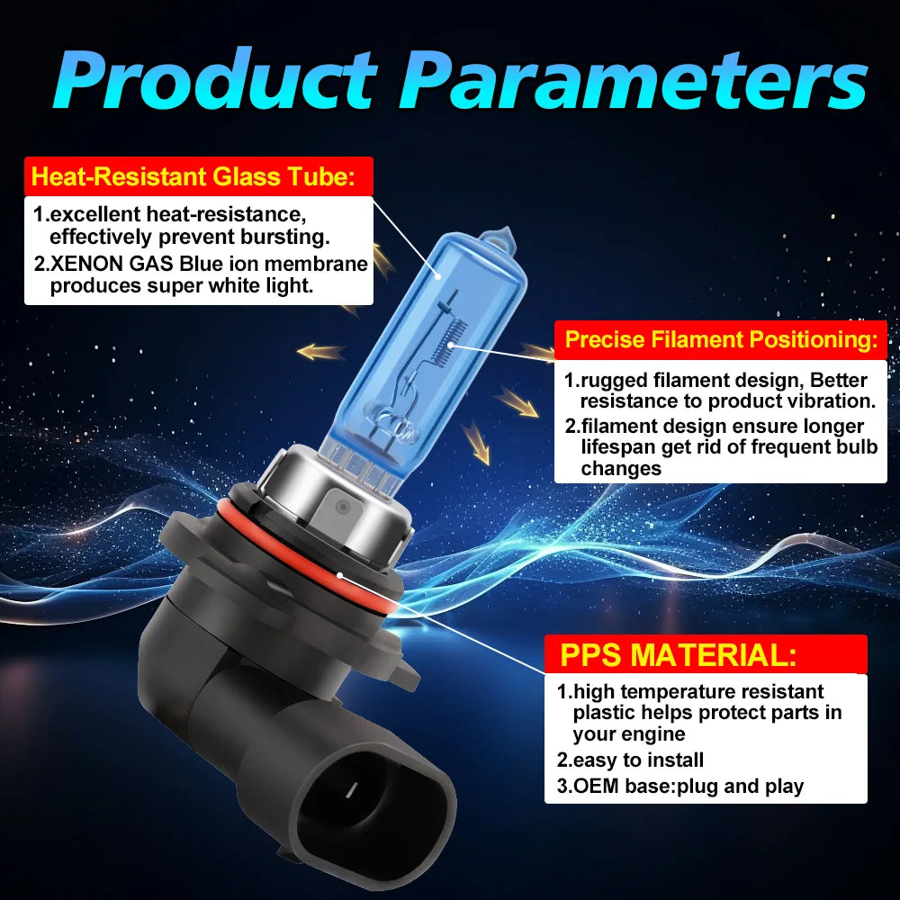 2Pcs H1 H4 H7 H11 H13 HB3 9005 HB4 9006 Car Headlight Bulbs 12V 100W H9 880 9145 9012 5202 Halogen Lamps 6000K White Fog Lights