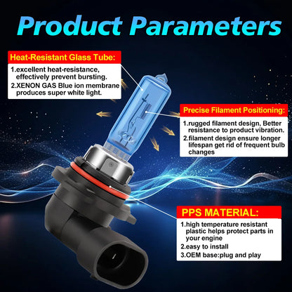 2Pcs H1 H4 H7 H11 H13 HB3 9005 HB4 9006 Car Headlight Bulbs 12V 100W H9 880 9145 9012 5202 Halogen Lamps 6000K White Fog Lights