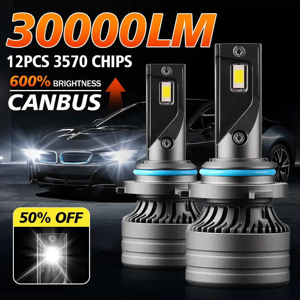 2PCS 9005 9006 LED Car Headlights Led H11 HB3 HB4 30000LM 6000K White Plug and Play Light Bulb Headlight Replacement Accessories