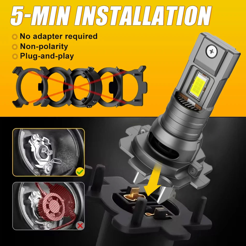 3200W H7 LED Headlight Canbus No Error 3500000LM Plug&Play 1:1 Size 12V Mini Diode Plug&Play Turbo Car Headlamp Wireless 6000K