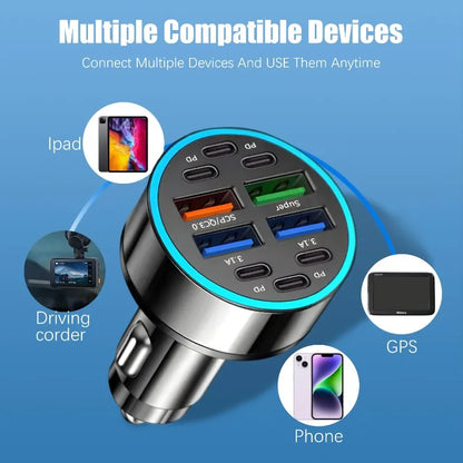 6PD+4USB Super Fast Charging Car Charger 10 in 1 Efficient Adapter Electrical Equipment Charging Systems Battery Charging Units