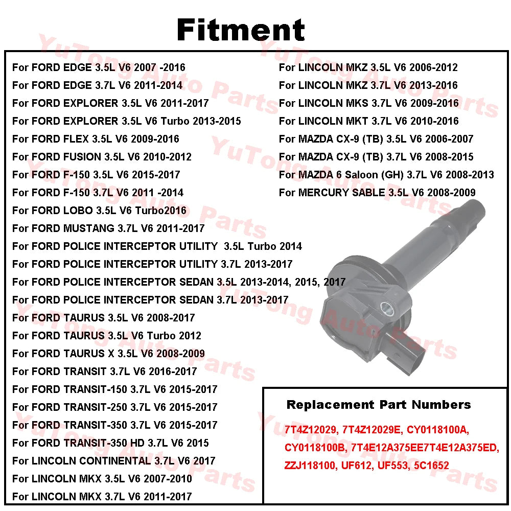 Ignition Coil For FORD EDGE EXPLORER FUSION TRANSIT-350 F150 FLEX MAZDA CX-9 6 LINCOLN MKX Accessories 7T4E-12A375-ED CY0118100B