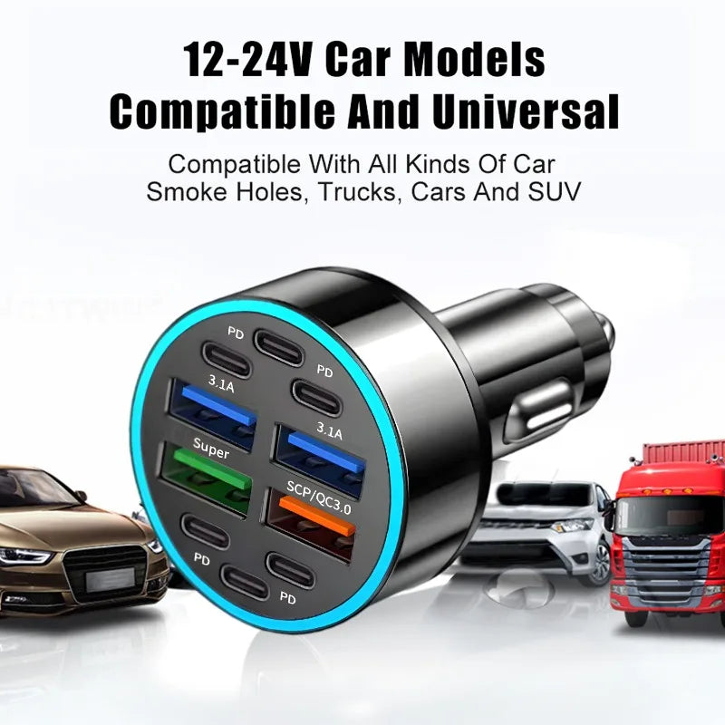 6PD+4USB Super Fast Charging Car Charger 10 in 1 Efficient Adapter Electrical Equipment Charging Systems Battery Charging Units