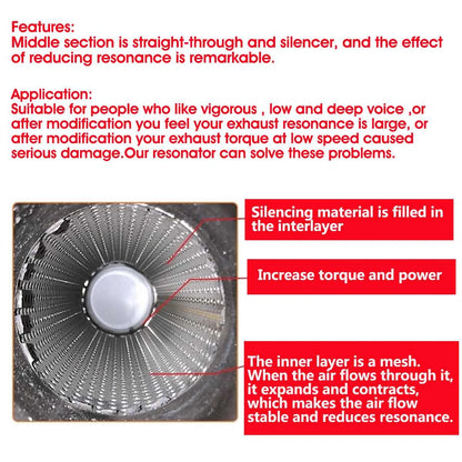 2" 50mm Universal Car Resonator Exhaust Pipe Muffler Stainless Steel Muffler Tip Exhaust Tail Tube Silencer 16inch Long