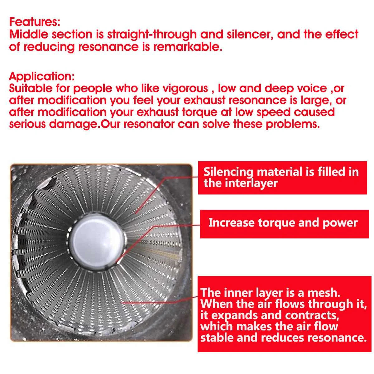 2" 50mm Universal Car Resonator Exhaust Pipe Muffler Stainless Steel Muffler Tip Exhaust Tail Tube Silencer 16inch Long