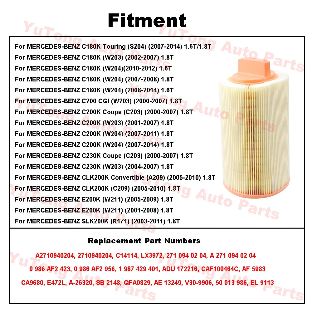 Engine Air Filter For MERCEDES-BENZ W203 W204 W211 C203 C209 A209 R171 S204 C180K C200 C230 E200K Replacement Parts A2710940204