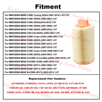 Engine Air Filter For MERCEDES-BENZ W203 W204 W211 C203 C209 A209 R171 S204 C180K C200 C230 E200K Replacement Parts A2710940204