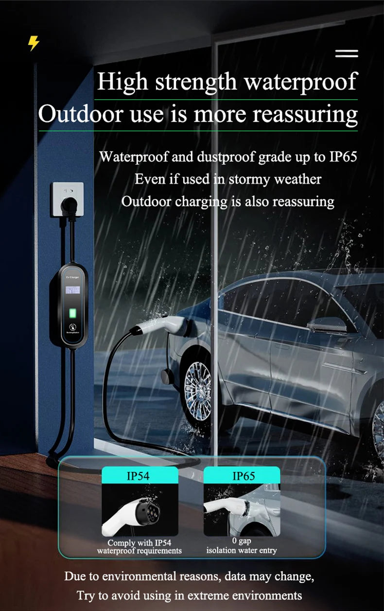 Teschev Level 2 EV Charger GBT Standard 10A/16A/20A/24A/32A 1P 7KW Wallbox Cable 5m For Electric Vehicle China Cars