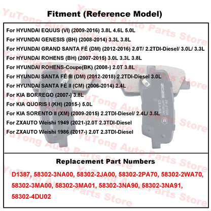 Rear Brake Pad Set For KIA SORENTO II (XM) 2009-2015 BORREGO HM HYUNDAI ROHENS GENESIS SANTA FE Spare Parts Ceramics 583023NA00