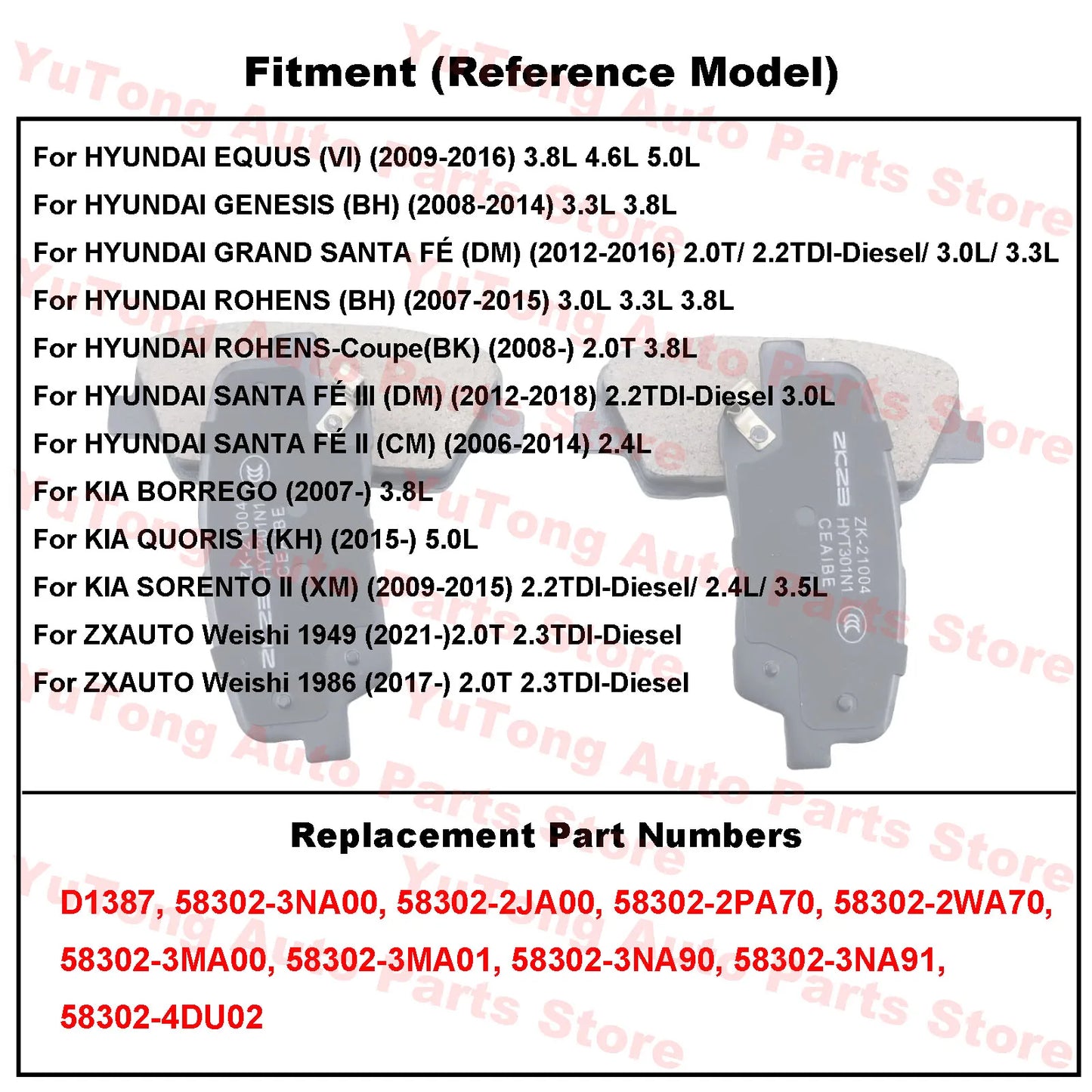 Rear Brake Pad Set For KIA SORENTO II (XM) 2009-2015 BORREGO HM HYUNDAI ROHENS GENESIS SANTA FE Spare Parts Ceramics 583023NA00