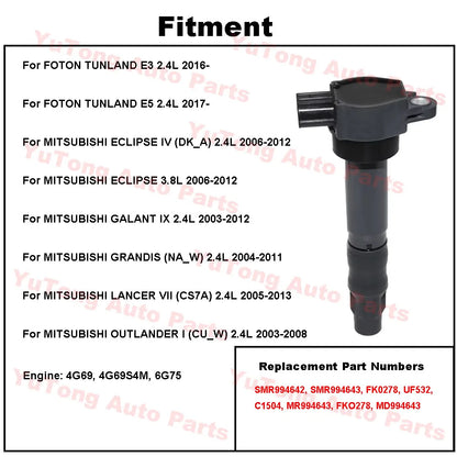For 4G69 MITSUBISHI OUTLANDER 2.4L GRANDIS LANCER GALANT ECLIPSE FOTON TUNLAND E3 E5 Ignition Coils Spare Parts FK0278 SMR994643
