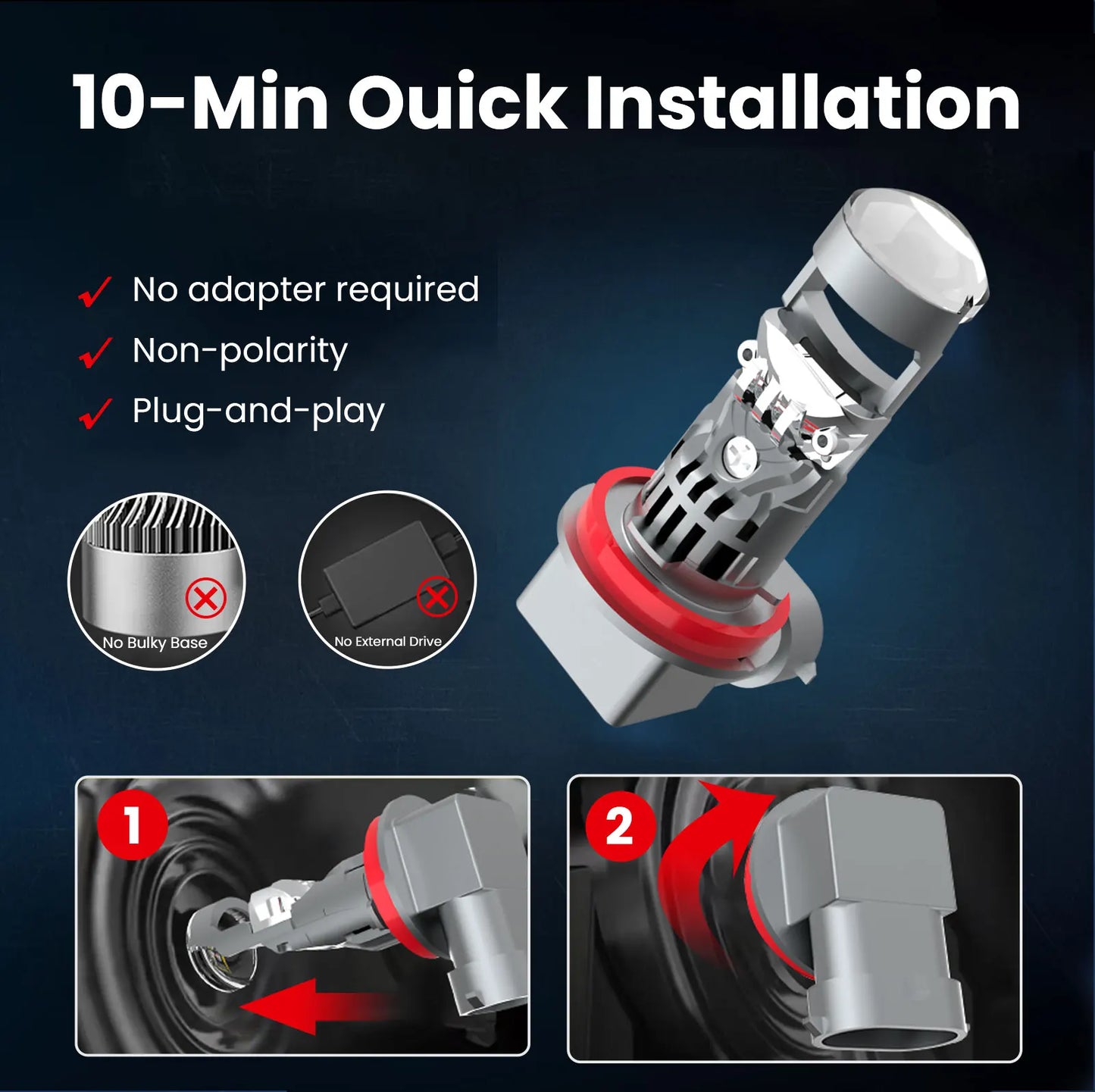 ISAMUTO FI281L LED H8 H9 H11 PGJ19-2 Headlight With MINI Lens 9-60V 56W 6500K 10000LM White LED Car Bulb +500% Brightness (Pair)