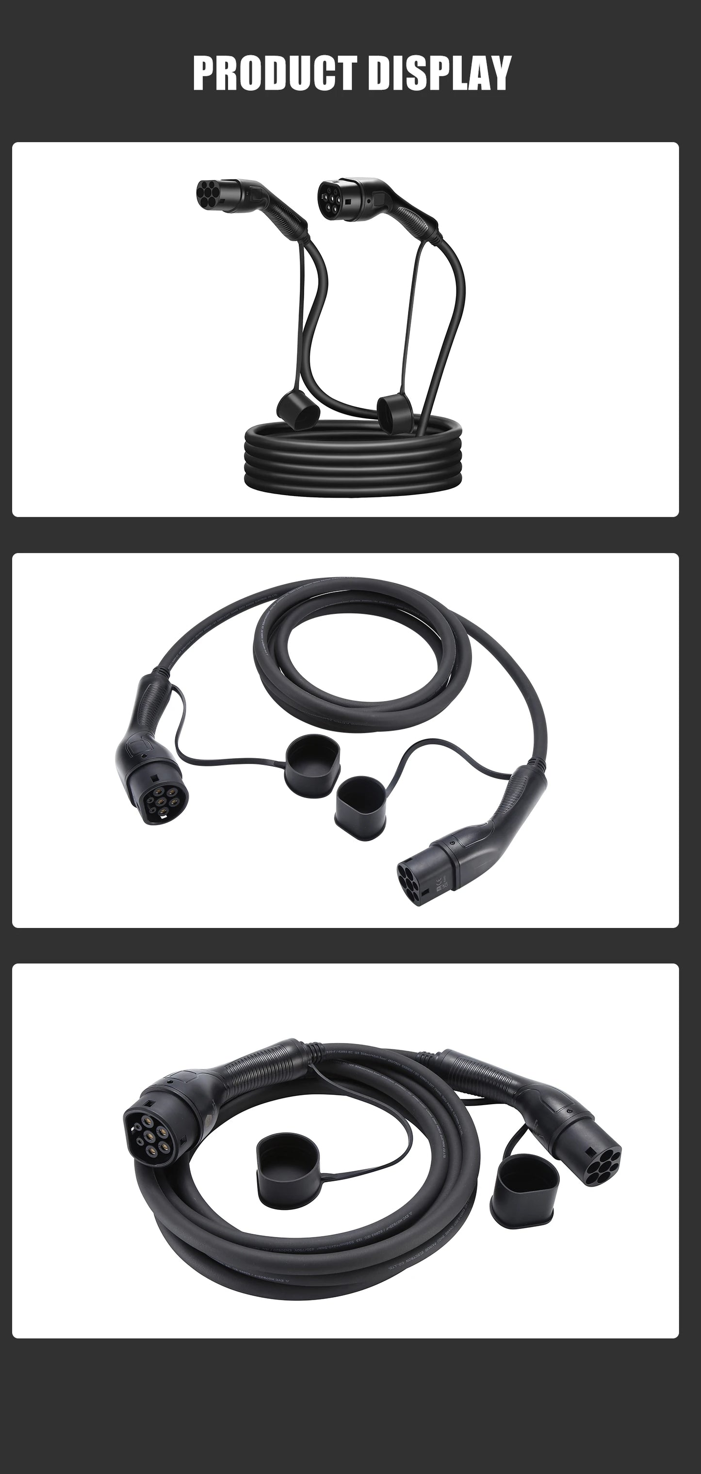 EVcharger4U Type 2 to Type2 EV Charging Cable 1Phase/3Phase 16A/32A 3.5KW/7KW/11KW 3M Charger Cables For Electric Vehicle