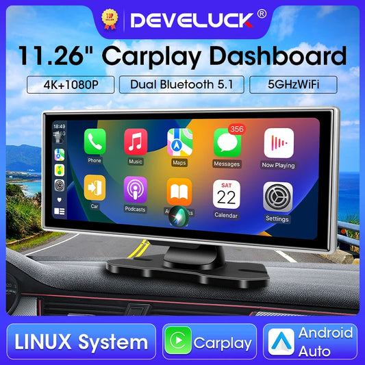 11.26 inch voiture DVR 4K caméra embarquée Dual Lens Wireless Carplay & Android auto enregistreur vidéo Monitor GPS Navigation 5G Wifi FM AUX
