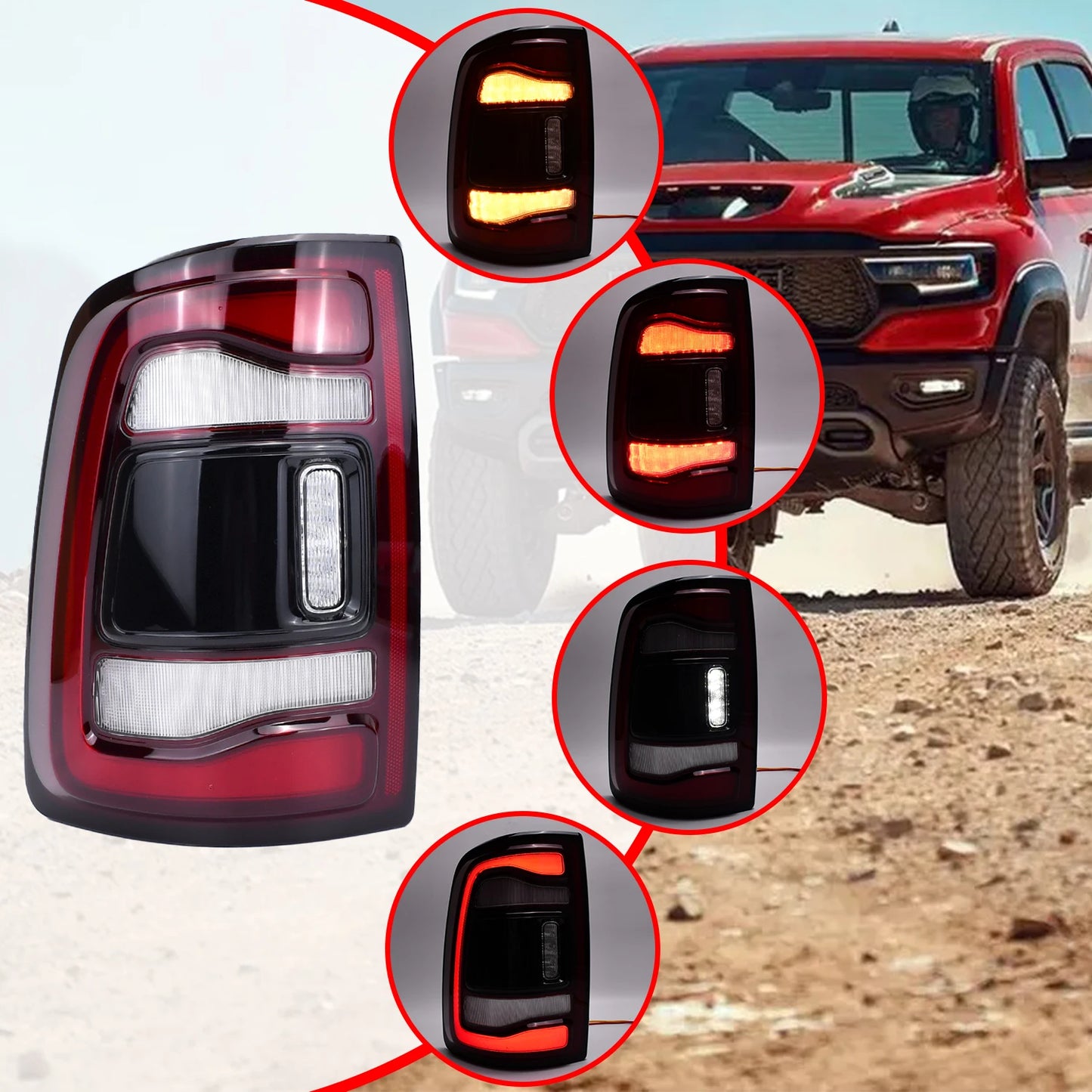 W/Blind Spot For Dodge Ram 2500 3500 2019 2020 2021 2022 2023 2024 LED Tail Lights Black Bezel 68548946AA