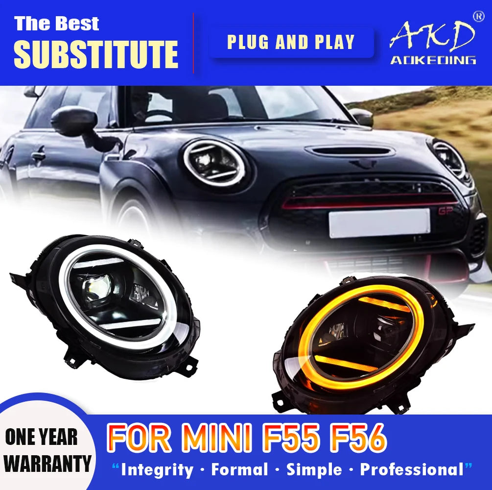 AKD phare pour MINI F55 F56 phare LED 2014-2022 phares F56 F54 F57 DRL clignotant haute Beam angel eye Projector Lens