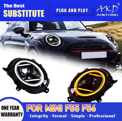 AKD phare pour MINI F55 F56 phare LED 2014-2022 phares F56 F54 F57 DRL clignotant haute Beam angel eye Projector Lens
