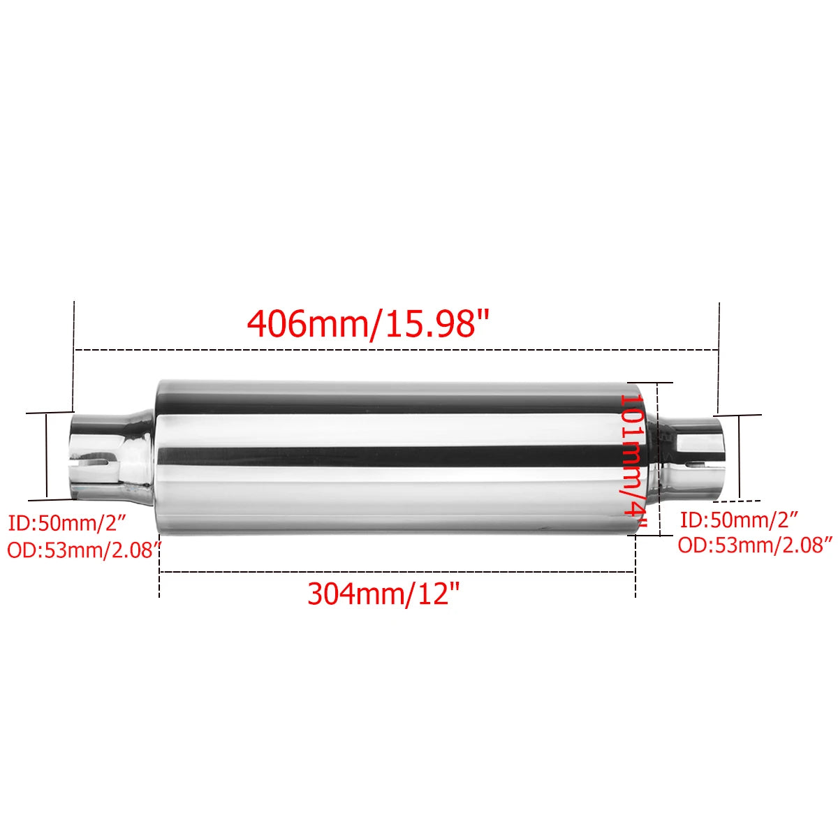 2" 50mm Universal Car Resonator Exhaust Pipe Muffler Stainless Steel Muffler Tip Exhaust Tail Tube Silencer 16inch Long