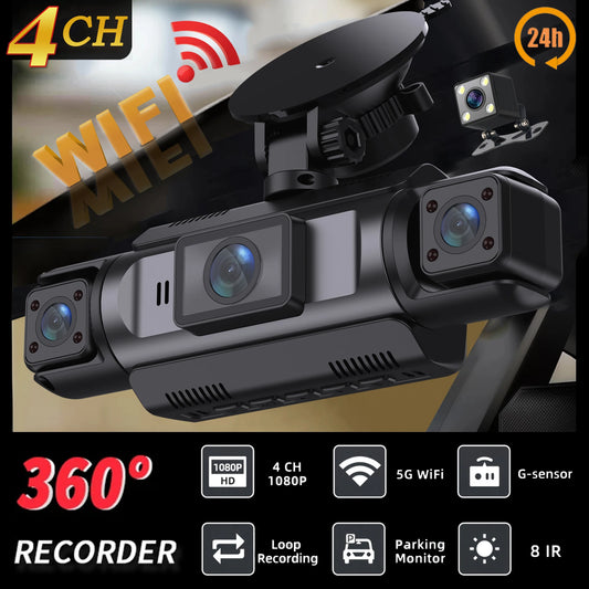 4Ch WiFi caméra embarquée caméra de voiture boîte noire Driving DVR FHD 1080P avant gauche droite arrière vision nocturne enregistrement en boucle Hardwire kit