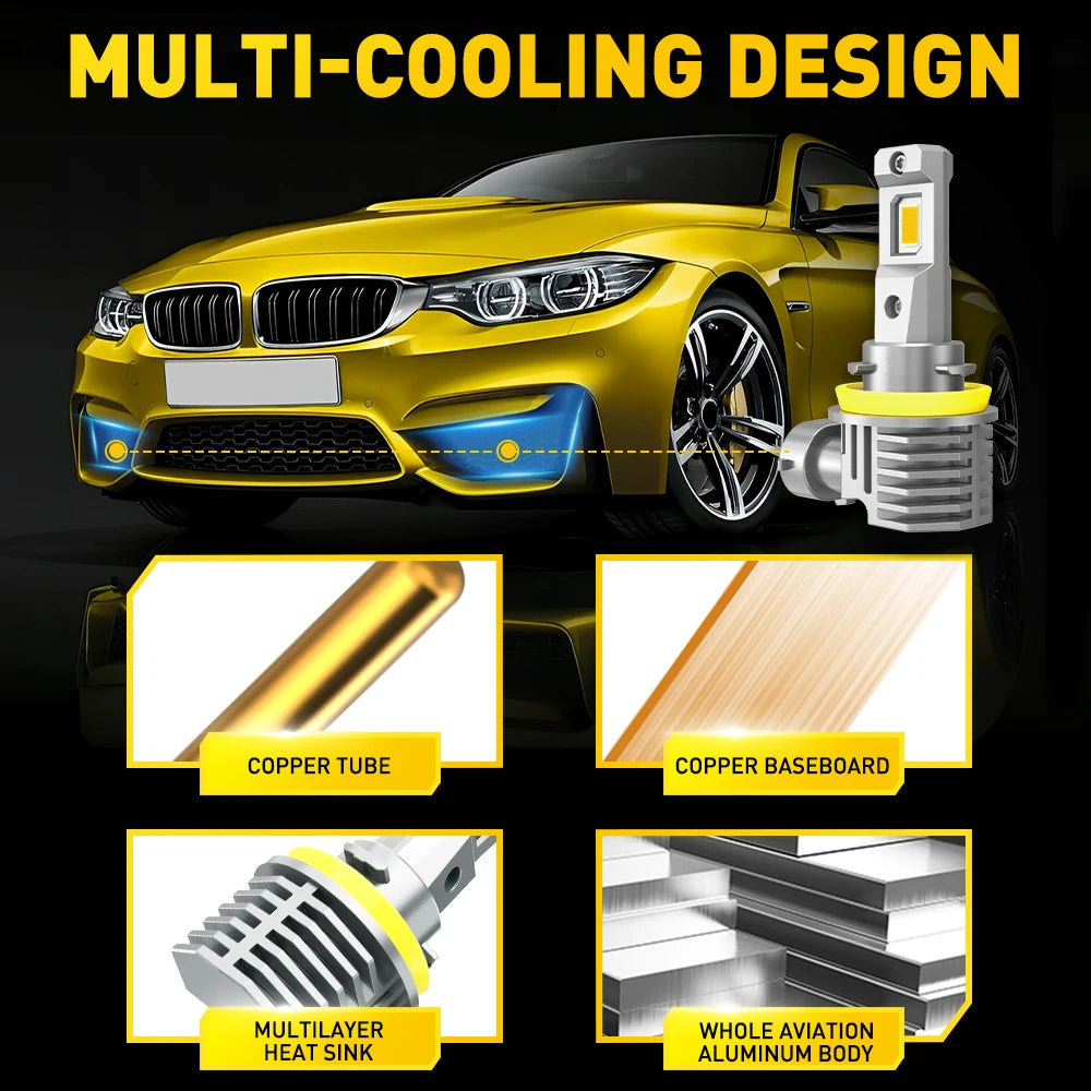 AUXITO 2Pcs CANBUS H8 H11 LED Fog Light Bulbs H9 H16JP 9005 HB3 9006 HB4 3000K Amber Yellow Led Daytime Running Driving Lamp