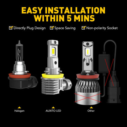 AUXITO 2Pcs H8 H11 LED Headlight Bulb 16000LM 9005 HB3 9006 HB4 H16 JP H9 LED Fog Lamp Super Bright 6500K White Automobile Light