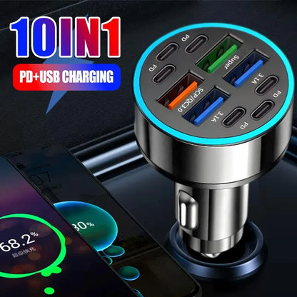 6PD+4USB Super Fast Charging Car Charger 10 in 1 Efficient Adapter Electrical Equipment Charging Systems Battery Charging Units