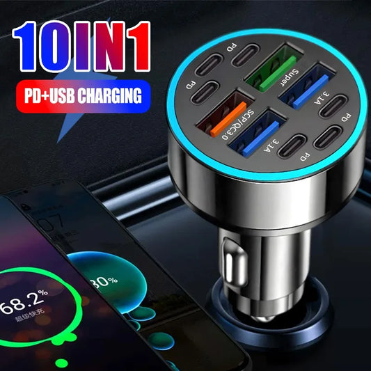 6PD+4USB Super Fast Charging chargeur voiture 10 in 1 Efficient Adapter Electrical Equipment Charging Systems Battery Charging Units (livraison : 5 à 12 jours)