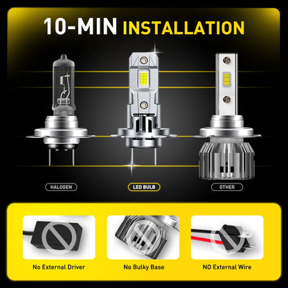AUXITO 2Pcs 12V 30000LM H7 LED Headlight Bulb Canbus Error Free 6500K 70W High Power Best H7 LED 360 CSP Head Lamp Super Bright