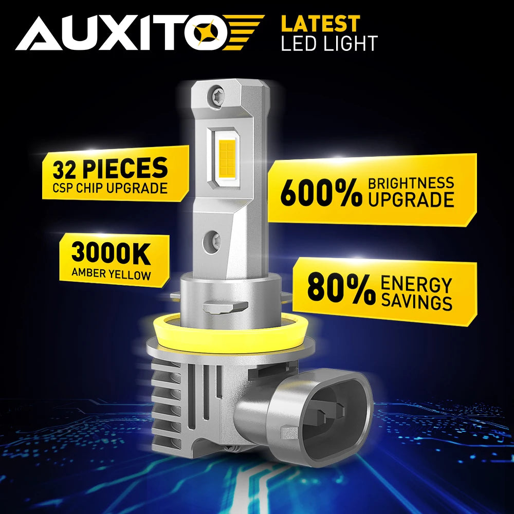 AUXITO 2Pcs CANBUS H8 H11 LED Fog Light Bulbs H9 H16JP 9005 HB3 9006 HB4 3000K Amber Yellow Led Daytime Running Driving Lamp