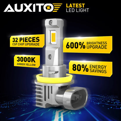 AUXITO 2Pcs CANBUS H8 H11 LED Fog Light Bulbs H9 H16JP 9005 HB3 9006 HB4 3000K Amber Yellow Led Daytime Running Driving Lamp