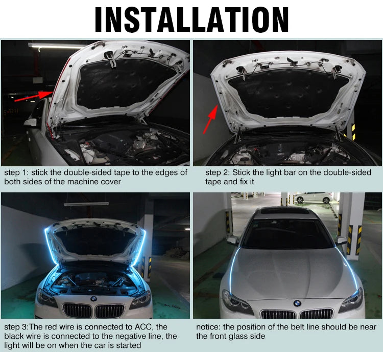 OKEEN Led Car Hood Lights Strip Universal Auto Decorative Atmosphere Lamps Ambient Lights For Car Daytime Running Lights DRL 12V