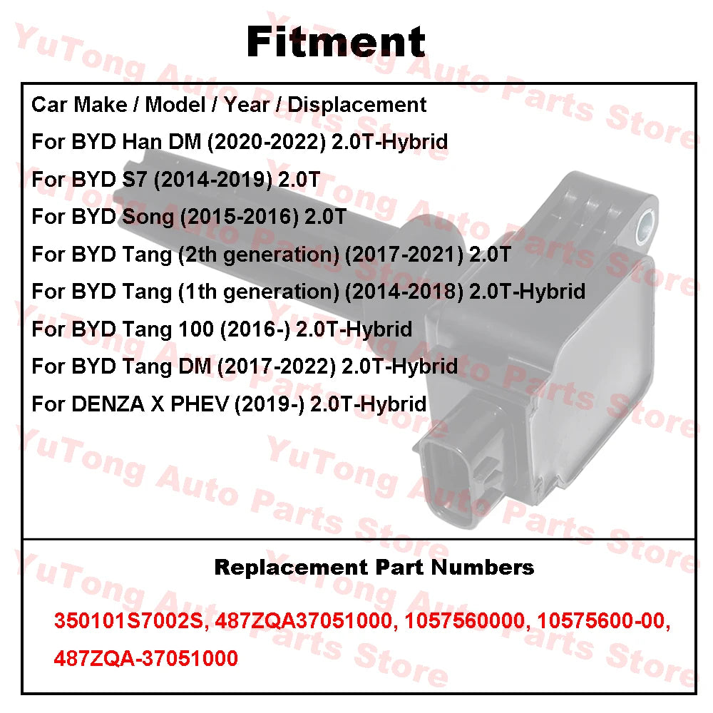 Ignition Coils For BYD S7 2014-2019 2.0T/ Song 2015 2016/ Tang 2017-2021/ Han DM 2020-2022/ Denza X PHEV Accessories 1057560000