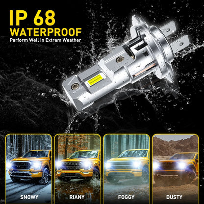 AUXITO 2Pcs 12V 30000LM H7 LED Headlight Bulb Canbus Error Free 6500K 70W High Power Best H7 LED 360 CSP Head Lamp Super Bright