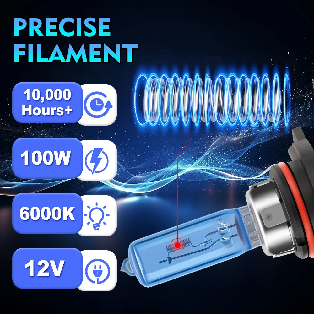 2Pcs H1 H4 H7 H11 H13 HB3 9005 HB4 9006 Car Headlight Bulbs 12V 100W H9 880 9145 9012 5202 Halogen Lamps 6000K White Fog Lights
