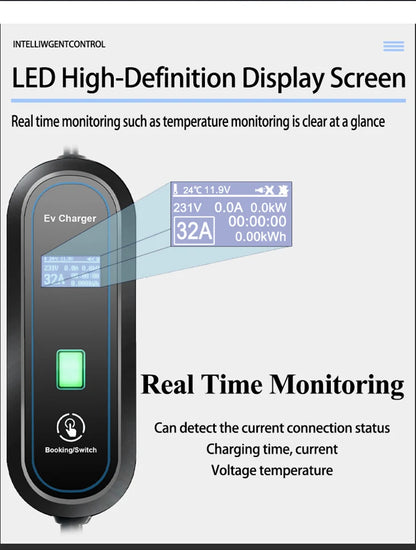 Teschev Level 2 EV Charger GBT Standard 10A/16A/20A/24A/32A 1P 7KW Wallbox Cable 5m For Electric Vehicle China Cars