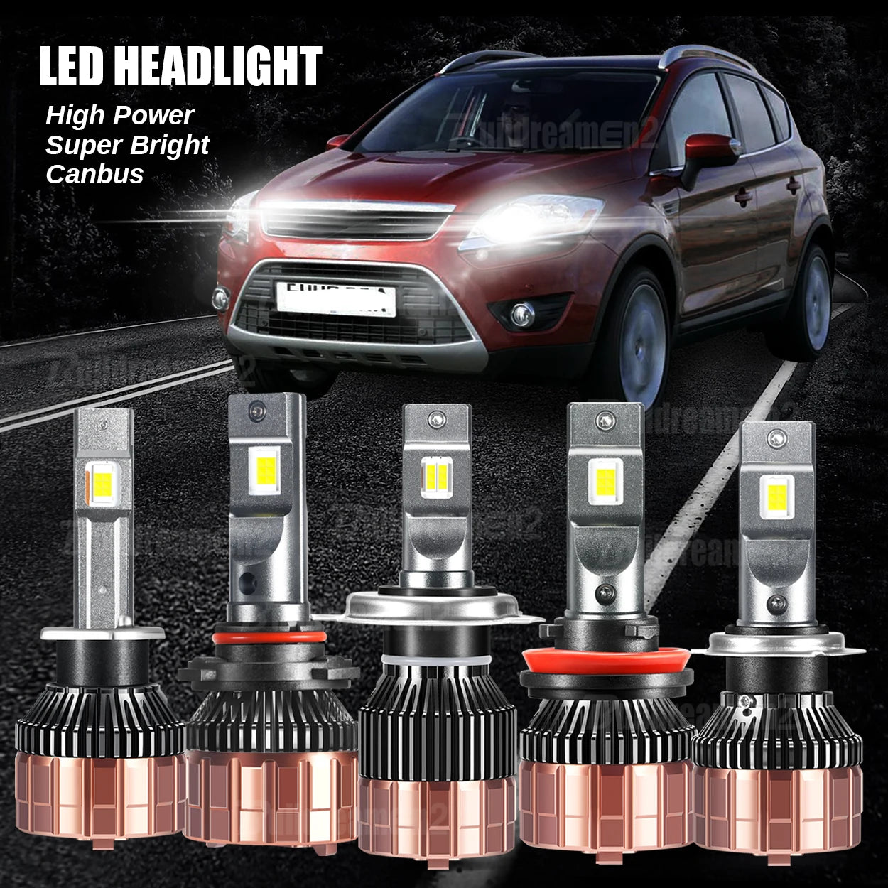 2 Pieces LED Headlight Low High Beam 100W High Bright Car Front Canbus Head Light Accessories For Ford KA KA+ 1996-2023
