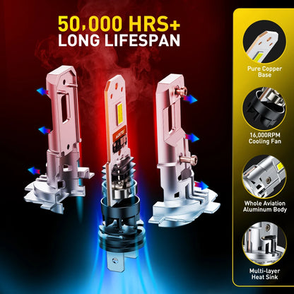 AUXITO 2Pcs 12V 30000LM H7 LED Headlight Bulb Canbus Error Free 6500K 70W High Power Best H7 LED 360 CSP Head Lamp Super Bright