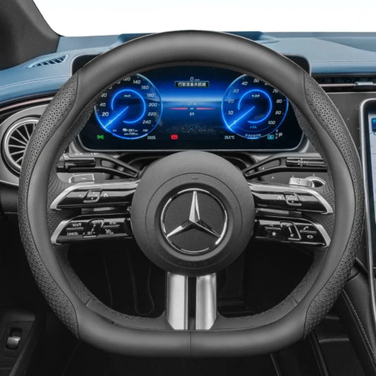 Leather Car Steering Wheel Cover For Mercedes Benz GT GLE GLC GLA CLA GLB EQS 2010 2015 2018 2022 All Seasons Car Accessories