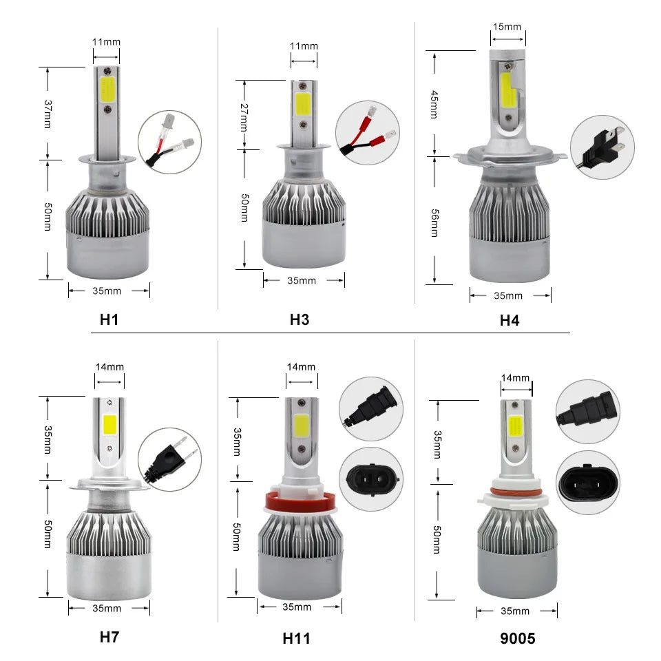 C6 Auto Led Headlight Bulbs H3 H1 H4 H7 H11 880 881 H27 Bulbs 9005 HB3 H10 HB4 9006 H13 6000K 12V Auto Headlamps