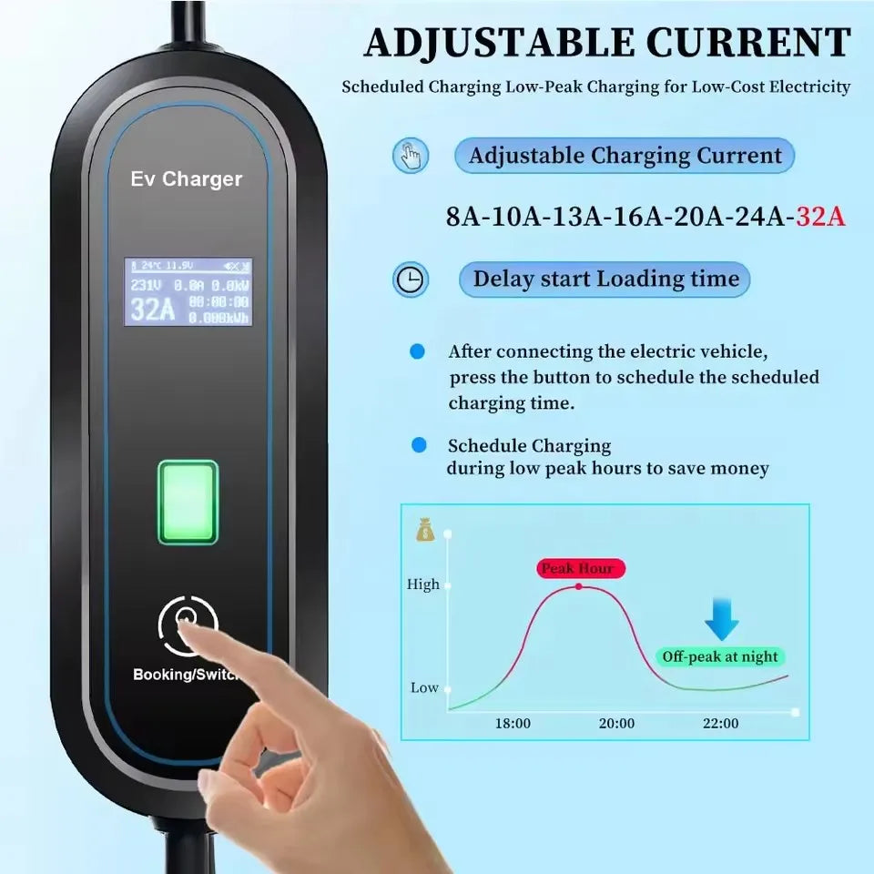 Teschev Level 2 EV Charger GBT Standard 10A/16A/20A/24A/32A 1P 7KW Wallbox Cable 5m For Electric Vehicle China Cars