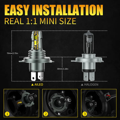 AILEO 2Pcs 200W 22000LM LED Lights H4 6500K Headlight Bulb Hi/Lo Beam Mini Size Design Wireless For Car Lamp CSP 5570 Chip White