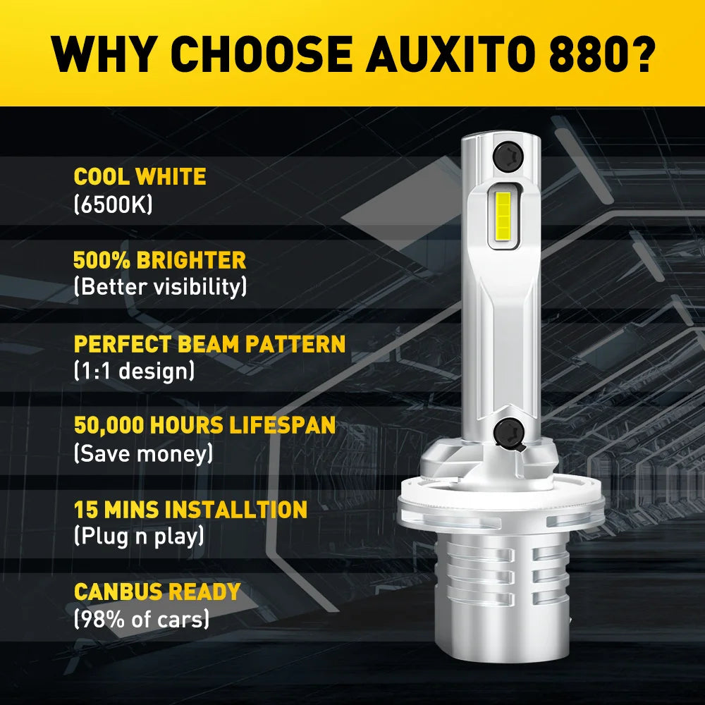AUXITO 2Pcs H27W/2 LED Lights 880 H27W/1 H27 881 Led Fog Lights Bulb White DRL Daytime Running Lamp for Car Automotive 12V