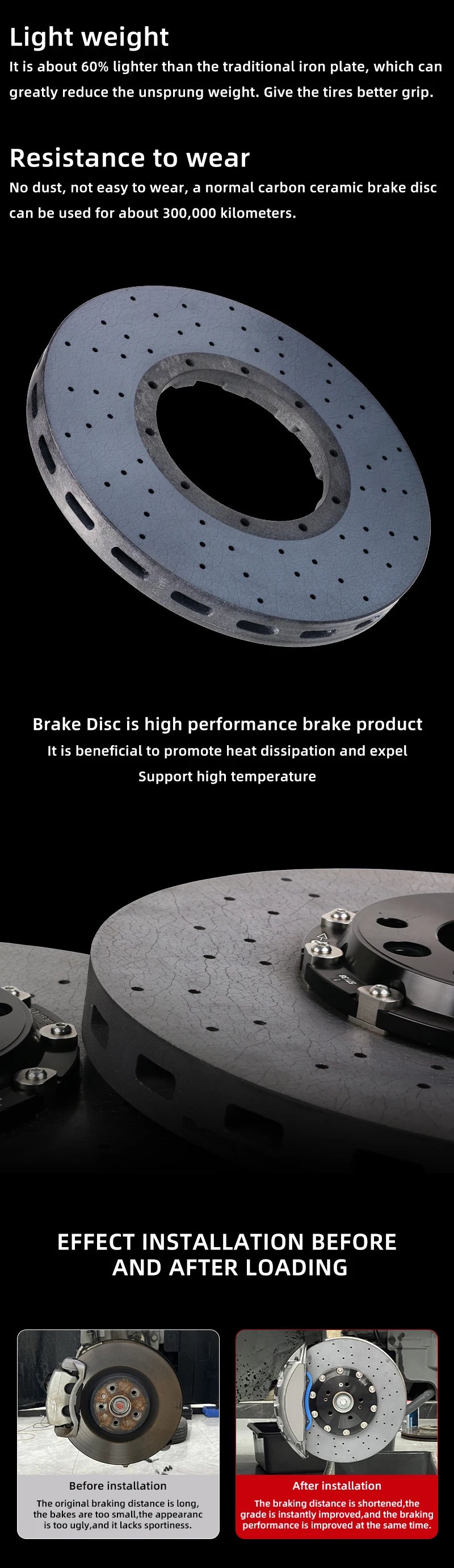 Racing Carbon Ceramic Brake Rotors 355/380/390/410/ for Audi Q5 Q6 Q7  A5 Mercedes Benz AMG W211 Golf Mk4